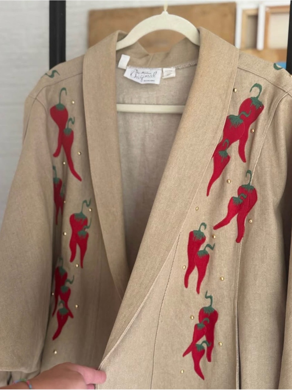 Beige Embroidered Chili Pepper Blazer Jacket